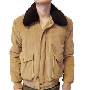 Vintage 80s L'avion Rugged Retro Corduroy Insulated Bomber Jacket Men Medium